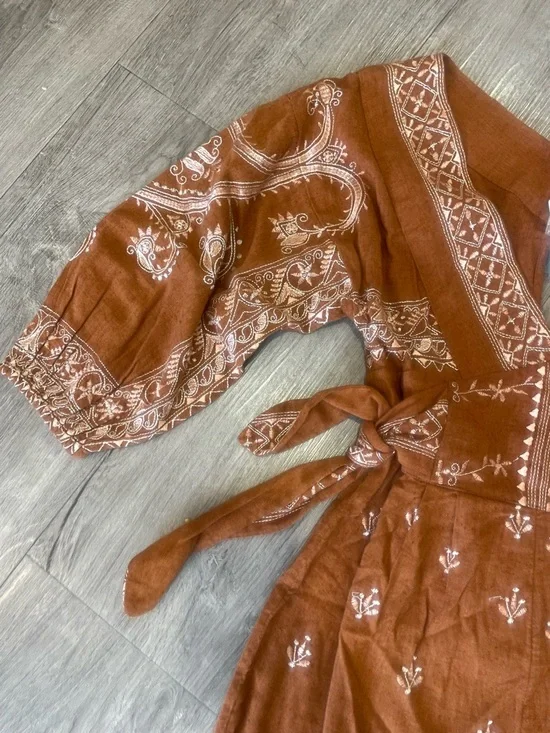 NWT Free People Azalia Boho Embroidered V-Neck Shorts Romper in Chocolate Brown - Picture 7 of 12
